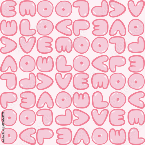 Valentine Day Love Seamless Vector Pattern Romantic Lettering Cute Bubbly Typography Digital Paper