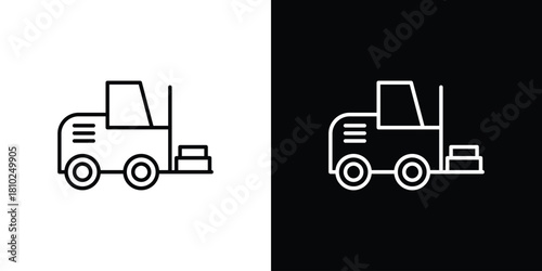 Forklift icons pack. Set of black and white liner stroke symbols