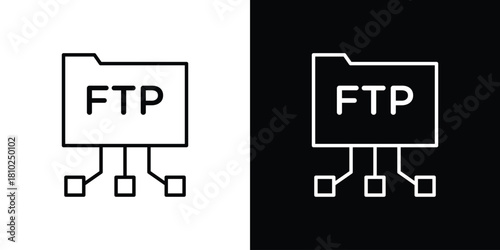 FTP icons pack. Set of black and white liner stroke symbols