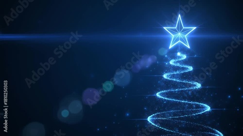 Glowing blue Christmas tree star on top, mp4 video. AI