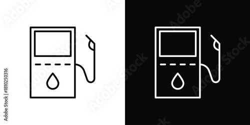 Gas station icons pack. Set of black and white liner stroke symbols