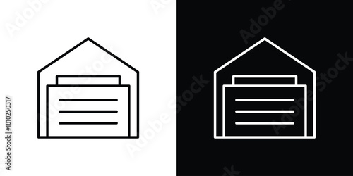 Garage icons pack. Set of black and white liner stroke symbols