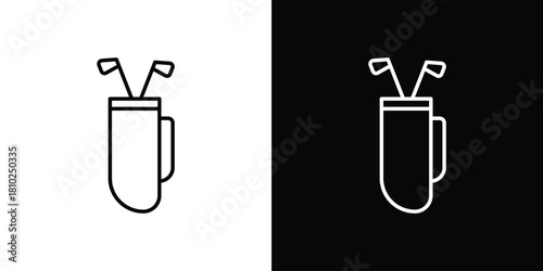 Golf bag icons pack. Set of black and white liner stroke symbols