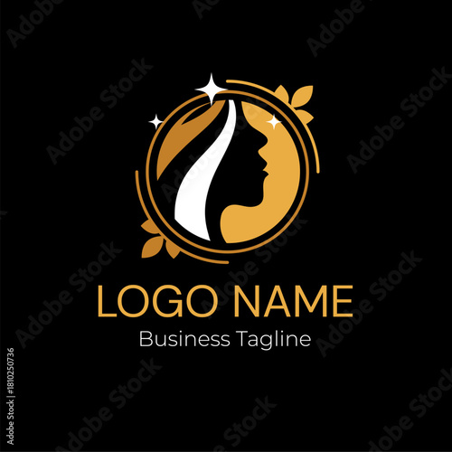 Logo Gold Beauty Hair Salon Vector Design Template