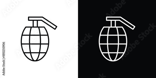 Hand grenade icons pack. Set of black and white liner stroke symbols