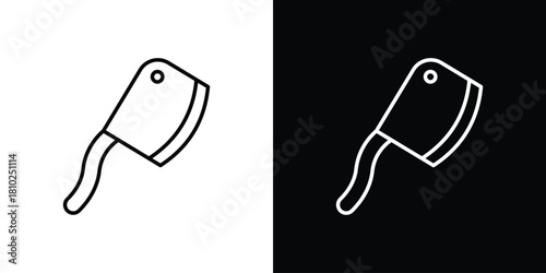 Hatchet icons pack. Set of black and white liner stroke symbols