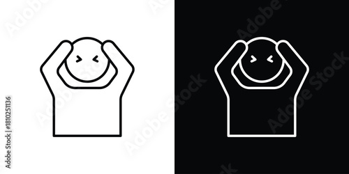 Headache icons pack. Set of black and white liner stroke symbols