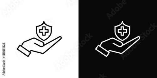 Health insurance icons pack. Set of black and white liner stroke symbols
