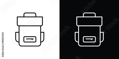 Hiking backpack icons pack. Set of black and white liner stroke symbols