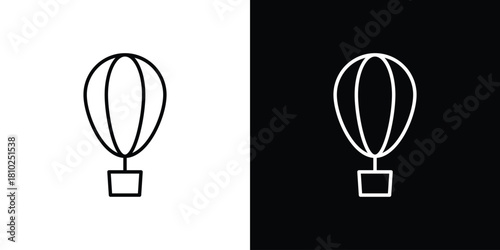 Hot air balloon icons pack. Set of black and white liner stroke symbols
