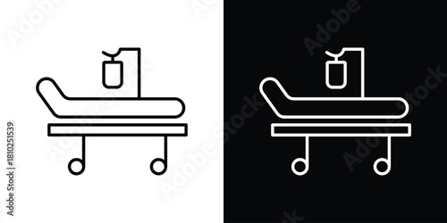 Hospital bed icons pack. Set of black and white liner stroke symbols