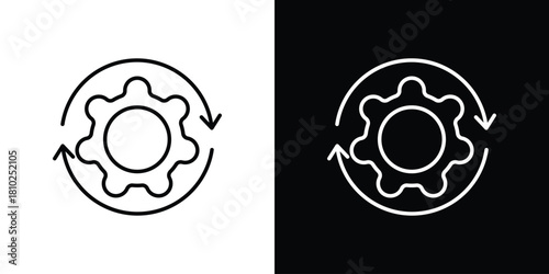 Implementation icons pack. Set of black and white liner stroke symbols