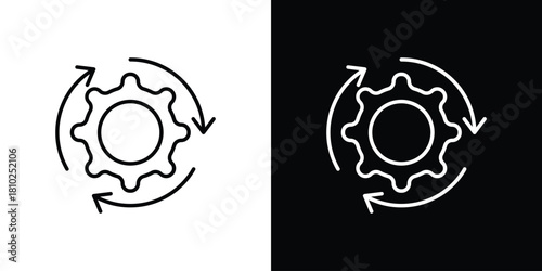 Implementation icons pack. Set of black and white liner stroke symbols
