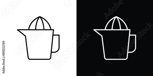 Juicer squeezer icons pack. Set of black and white liner stroke symbols