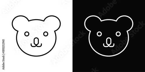 Koala head icons pack. Set of black and white liner stroke symbols
