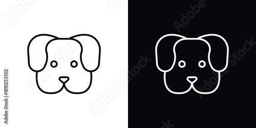 Little puppy icons pack. Set of black and white liner stroke symbols