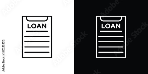 loan icons pack. Set of black and white liner stroke symbols
