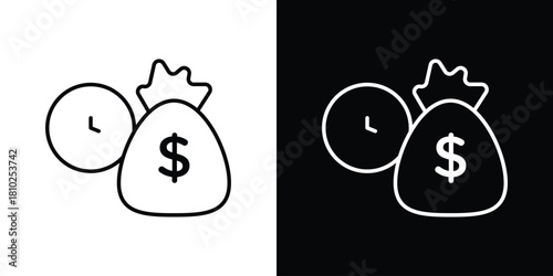 Long term investment icons pack. Set of black and white liner stroke symbols