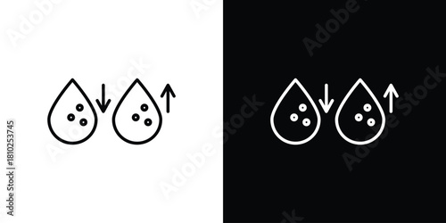 Low and high cholesterol icons pack. Set of black and white liner stroke symbols
