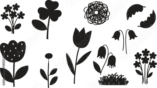 Collection of simple floral silhouettes on a white background
