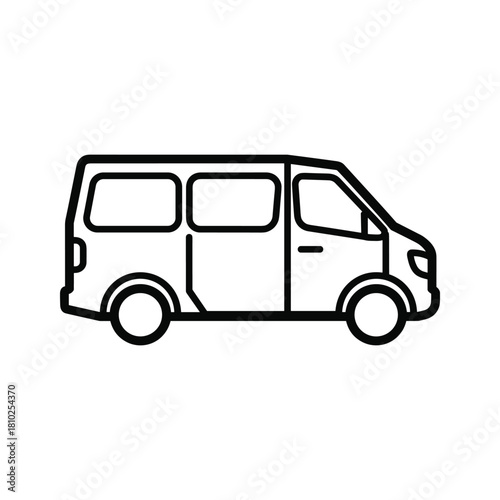Simple line art icon of a passenger van or minibus for transportation and travel concepts