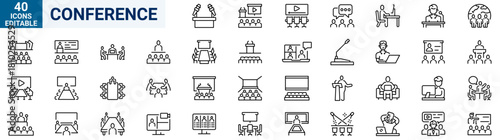 Seminar or Conference web line icons editable icons set. Conference icon set. vector illustration