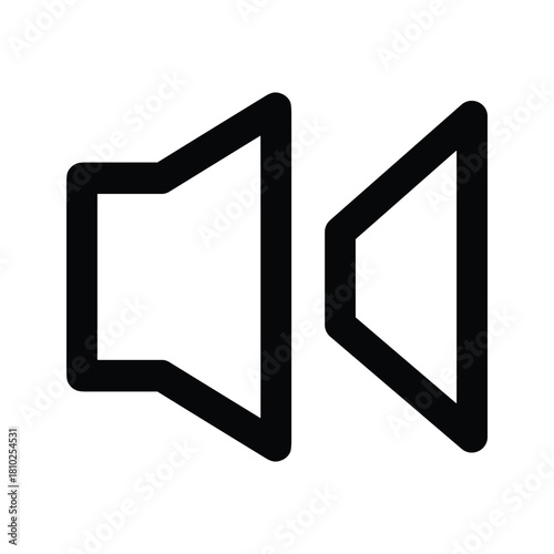 Minimalist black and white icon representing a decrease in audio volume or sound level