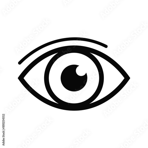 Simple black and white line art icon of an open human eye
