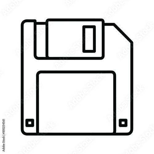 Simple outline icon of a classic floppy disk for data storage
