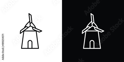 Mill icons pack. Set of black and white liner stroke symbols