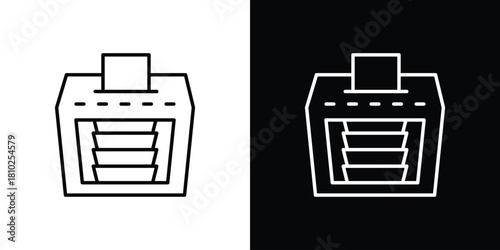 Money counting machine icons pack. Set of black and white liner stroke symbols
