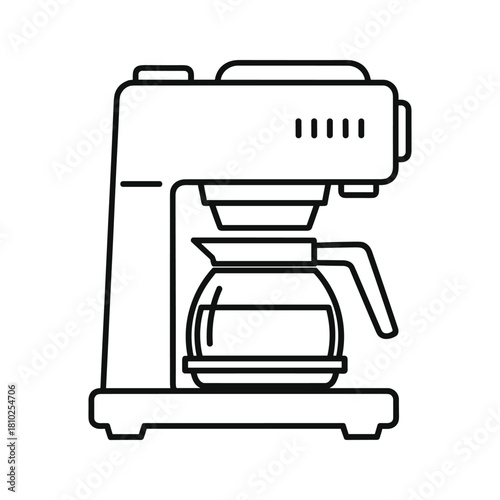 Simple line art illustration of a drip coffee maker with glass carafe and hot plate