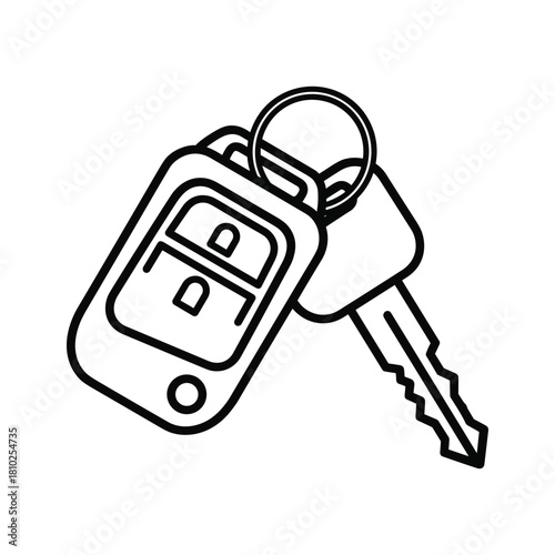 Modern car key fob and traditional metal key on a ring