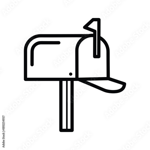 Simple line art icon of a classic american mailbox with flag
