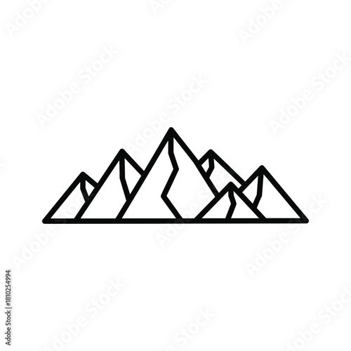 Minimalist geometric mountain range outline illustration in black and white