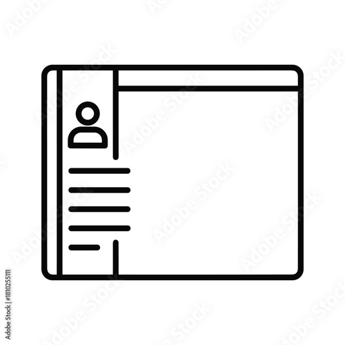 Simple line art icon of an identification card with person symbol and lines for text
