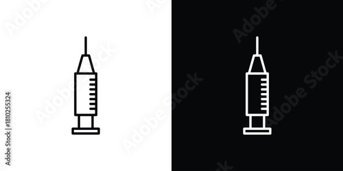 Needle icons pack. Set of black and white liner stroke symbols