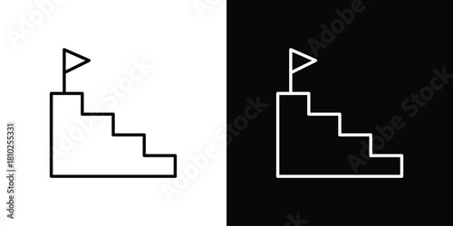 Next steps icons pack. Set of black and white liner stroke symbols