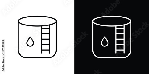 Oil storage icons pack. Set of black and white liner stroke symbols