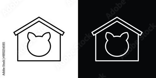 Pet shelter icons pack. Set of black and white liner stroke symbols
