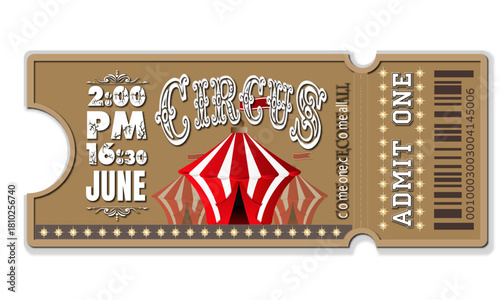  vintage circus ticket with red tent illustration