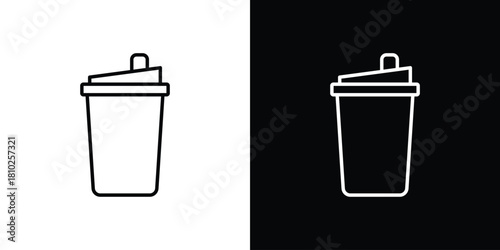 Protein shake icons pack. Set of black and white liner stroke symbols
