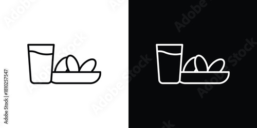 Ramadan iftar icons pack. Set of black and white liner stroke symbols