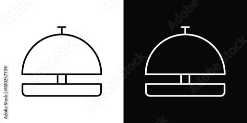 Reception bell icons pack. Set of black and white liner stroke symbols