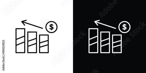 Revenue icons pack. Set of black and white liner stroke symbols