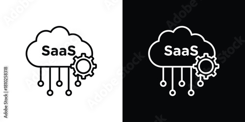 SaaS icons pack. Set of black and white liner stroke symbols
