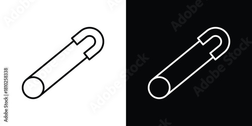 Safety pin icons pack. Set of black and white liner stroke symbols