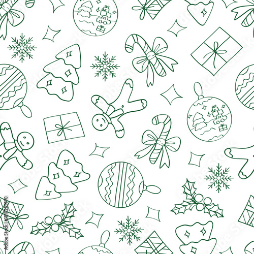 WebChristmas and New Year illustration. Seamless sketch-style pattern.