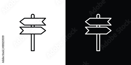 Signpost icons pack. Set of black and white liner stroke symbols