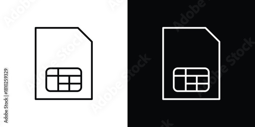 Sim card icons pack. Set of black and white liner stroke symbols